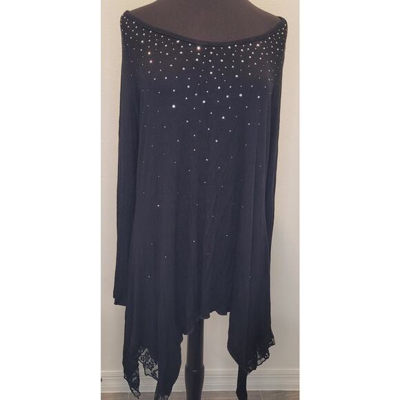 VTG Y2K Embellished Lace Blouse Black Stevie Nicks Witch Fairycore Piratecore XL - Picture 1 of 13